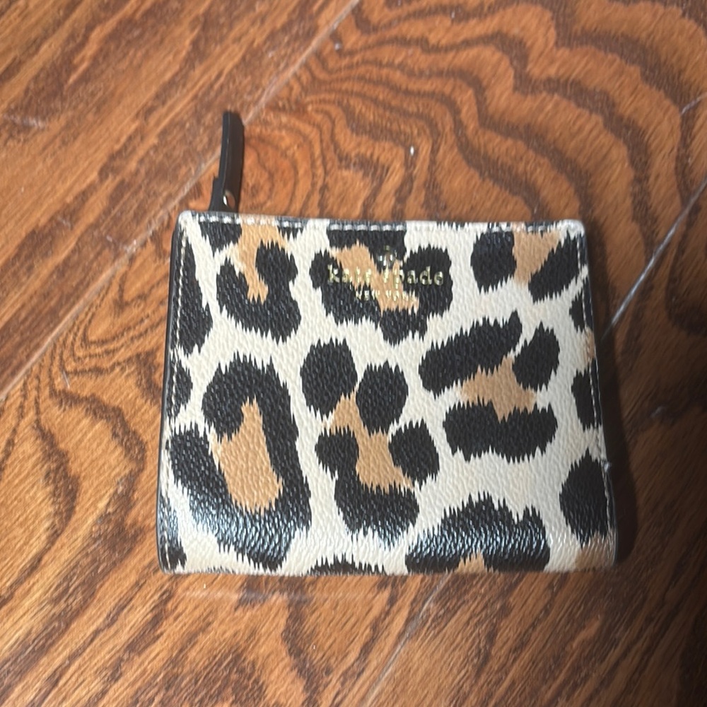 Kate Spade Animal Print Card Holder in Black and Tan